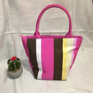 Pink and Brown Striped Small Handbag